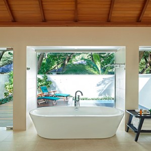 Hilton Seychelles Labriz Resort & Spa - Luxury Seychelles Honeymoon Packages - King Beachfront Villa with pool bathroom