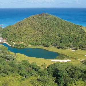 Constance Lemuria - Luxury Seychelles Honeymoon Packages - aerial view of golf course