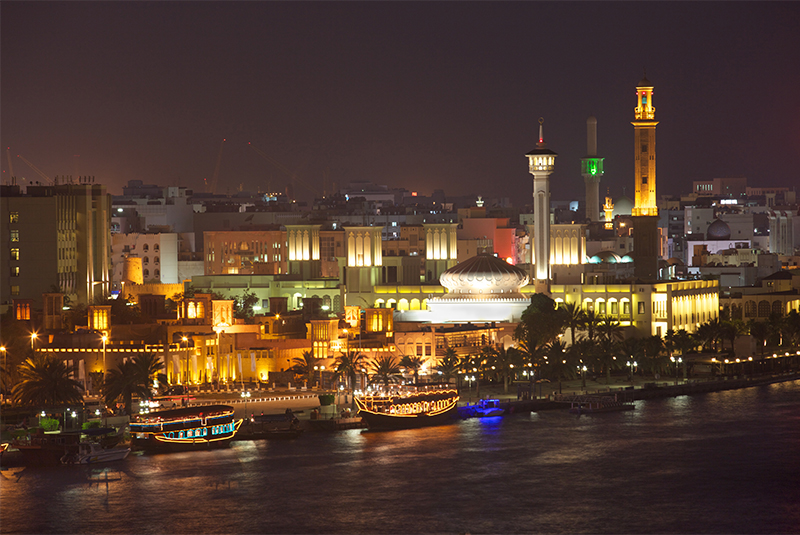 Dubai honeymoon - evening dhow dinner cruise on dubai creek - dhow