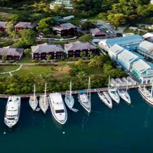 Capella Marigot Bay Resort and Spa - Luxury St Lucia honeymoon packages - Marina aerial view