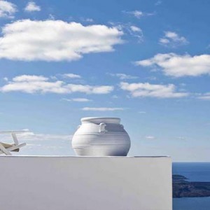 Cliff Side Suites Santorini - Luxury Greece Honeymoon Packages - sun loungers on terrace