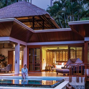 Four Seasons Bali at Sayan - Luxury Bali Honeymoon Packages - Riverfront One bedroom villa exterior pool at night
