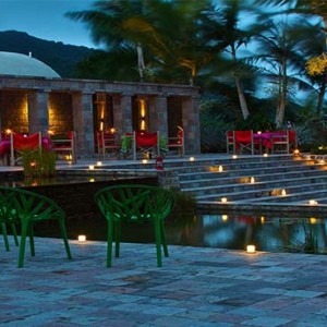 Golden Rock Inn - Luxury Nevis Honeymoon Packages - Rock restaurant exterior at night