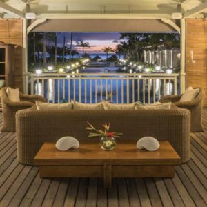 Mauritius Honeymoon Packages JW Marriott Mauritius Resort Lounge With Pool View At Night
