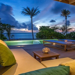 Hurawalhi Island - Luxury Maldives Honeymoon Packages - Beach Sunset Pool Villa exterior deck