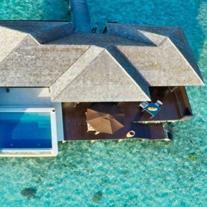 Lily Beach Resort and Spa at Huvahendhoo - Luxury Maldives Honeymoon Packages - Sunset Water Suite aerial view