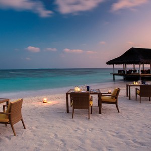 OBLU by Atmosphere at Helengali - Luxury Maldives Honeymoon Packages - Just Grill restaurant exterior dining on beach