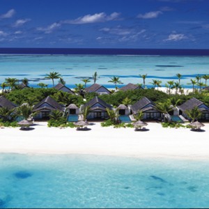 Ozen by Atmosphere at Maadhoo Island - Luxury Maldives Honeymoon Packages - aerial view of villas