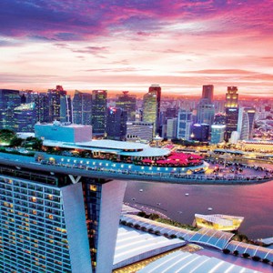 Marina Bay Sands - Luxury Singapore Honeymoon Packages - aerial view at sunset