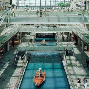 Marina Bay Sands - Luxury Singapore Honeymoon Packages - the shoppes along canal aerial view