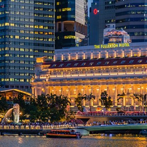 Singapore Honeymoon Packages Fullerton Hotel Exterior At Night1